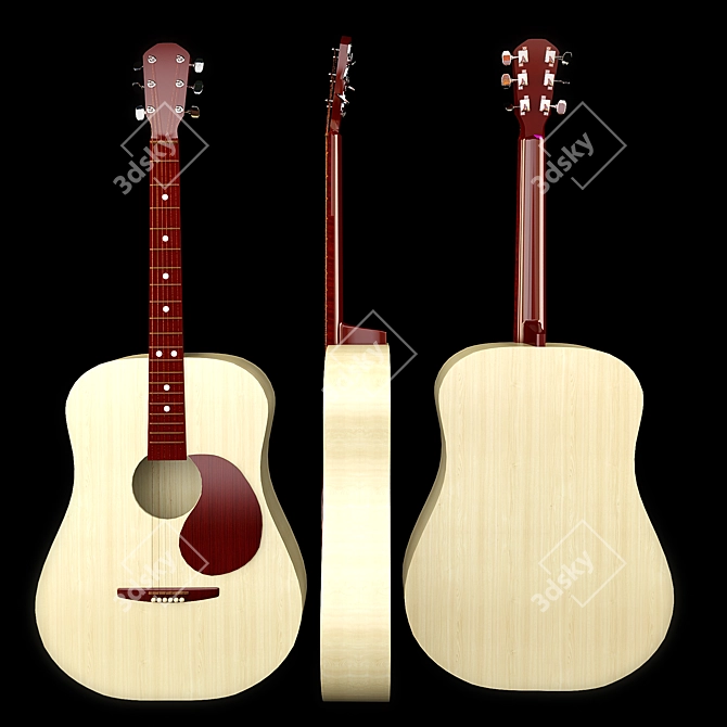 Authentic Acoustic Guitar 3D model image 1