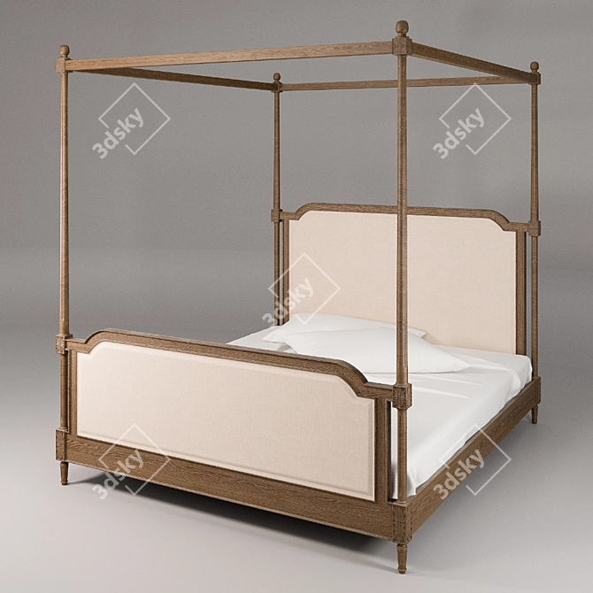 Elegant Oak Four Poster Bed 3D model image 1