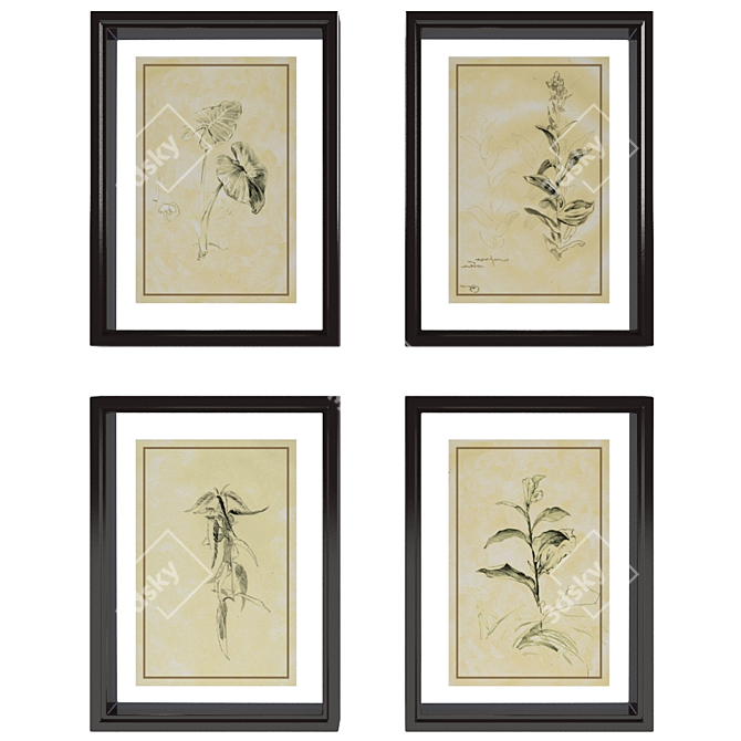  Pencil Sketches in Glass Frame 3D model image 1