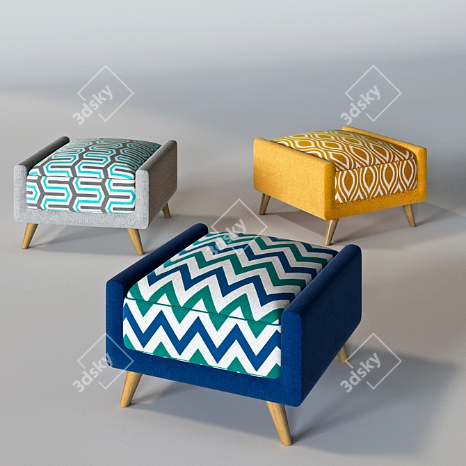 Stylish Square Ottomans: 3 Pattern Options 3D model image 2