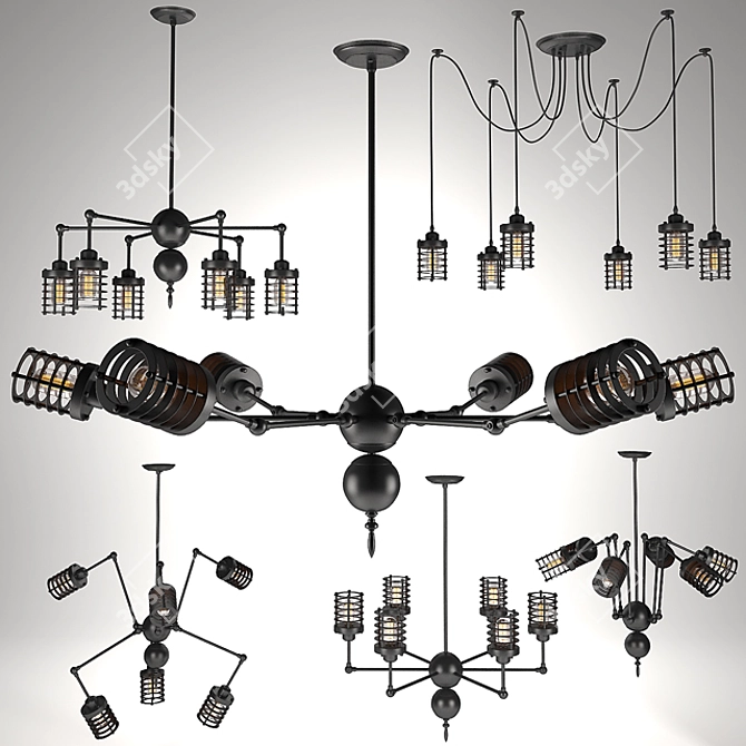 Vintage Loft Spider Chandelier 3D model image 1