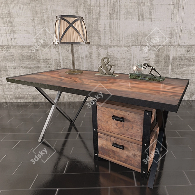 Vintage Rustic Table Set 3D model image 1