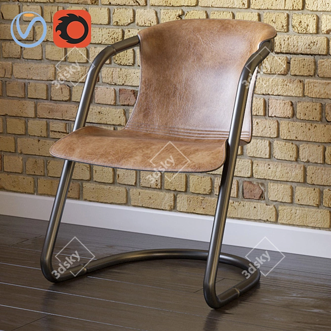 Vintage-Style Steel & Leather Armchair 3D model image 2