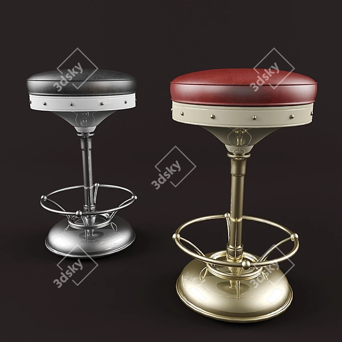 Elegant Metal Bar Stools with Luxurious Leather 3D model image 1