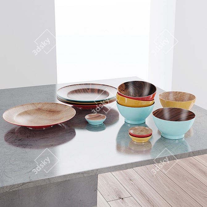 EcoWood ACRE Wooden Dish Set 3D model image 1