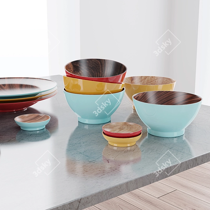 EcoWood ACRE Wooden Dish Set 3D model image 2