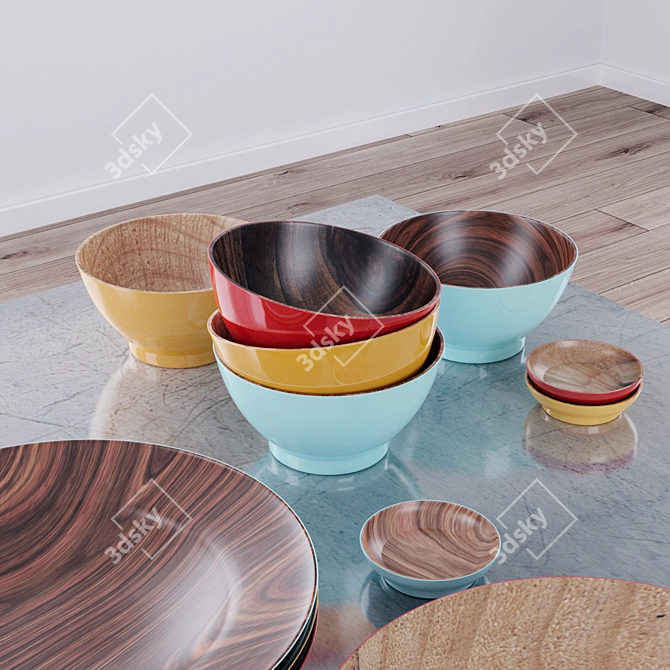 EcoWood ACRE Wooden Dish Set 3D model image 3