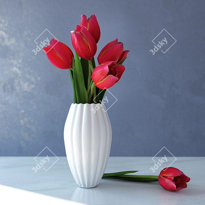 Blooming Tulips in Stylish Vase 3D model image 1