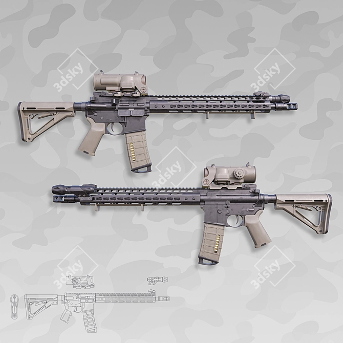 Custom AR-15: Precision Weapon Bundle 3D model image 1