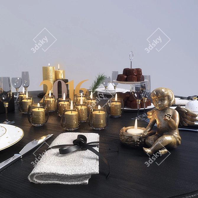 Golden New Year Wood Table 3D model image 3