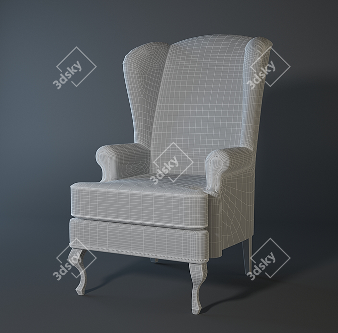 Elegant English Armchair with Ears 3D model image 2