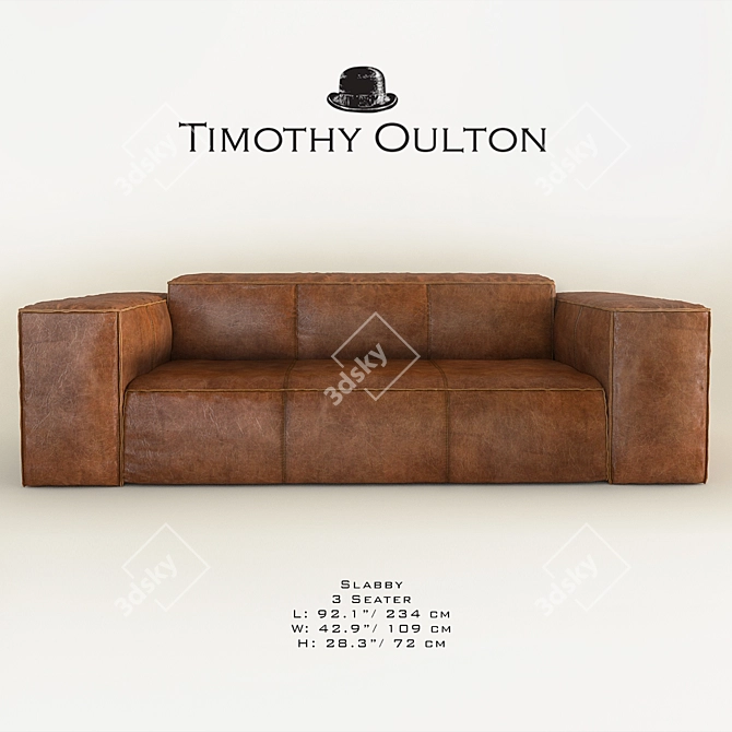 Vintage Leather 3-Seater: Slabby 3D model image 1