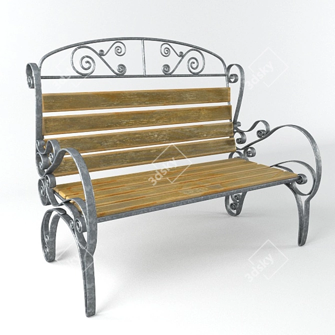 Sturdy Wooden Bench: Perfect for Outdoor Spaces 3D model image 1