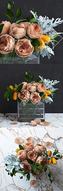 Austin's Rose Bouquet with Kumquat and Dusty Miller 3D model image 1