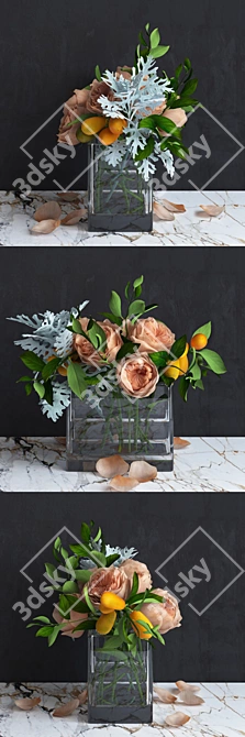 Austin's Rose Bouquet with Kumquat and Dusty Miller 3D model image 2