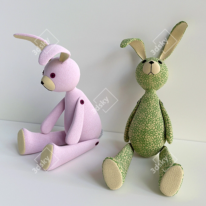 Adorable Rag Hare Duo 3D model image 1