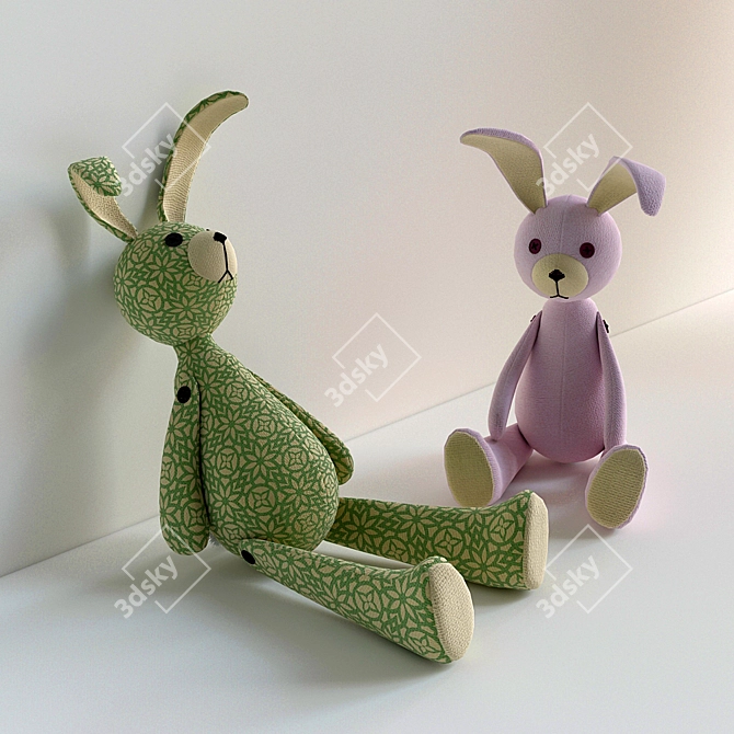 Adorable Rag Hare Duo 3D model image 2