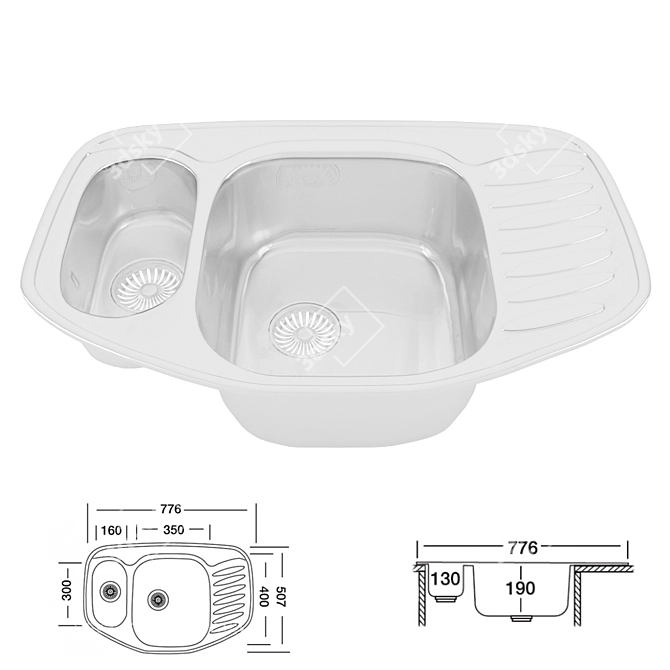 UKINOX Wash 776 Sink 3D model image 1