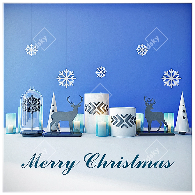 Festive Candle Set with Christmas Elements 3D model image 1