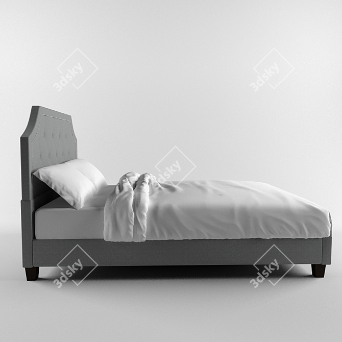 Elegant Grey Linen Button Bed 3D model image 2