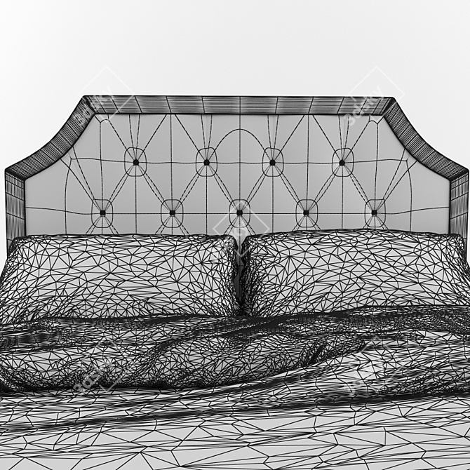 Elegant Grey Linen Button Bed 3D model image 3