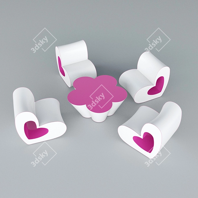 Deluxe Heart and Flower Kids Furniture 3D model image 1