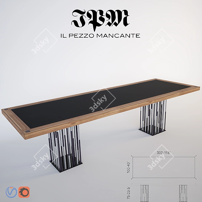 Elegant Walnut & Glass Dining Table 3D model image 1