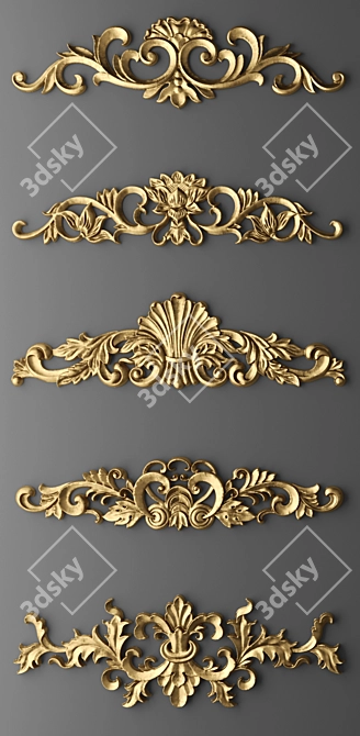 Golden Ornate Stucco Set 3D model image 2