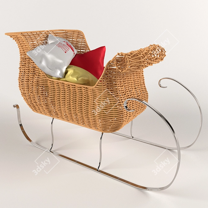 Festive Rattan Sleigh 3D model image 2