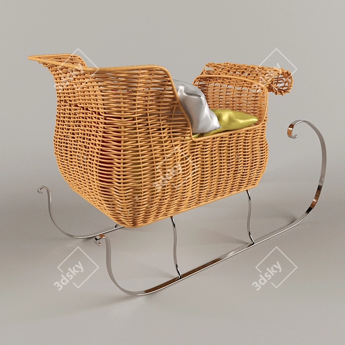 Festive Rattan Sleigh 3D model image 3