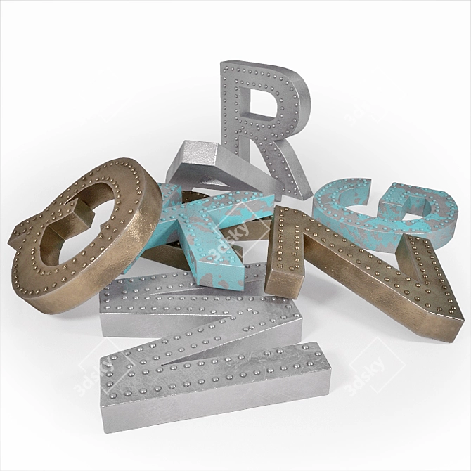 Vintage Loft Decor Letters - 40cm Height 3D model image 1