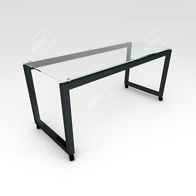 Modern Glass Table with Metal Frame & Wheels 3D model image 1