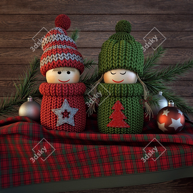 Festive Doll Set: New Year Decor 3D model image 1