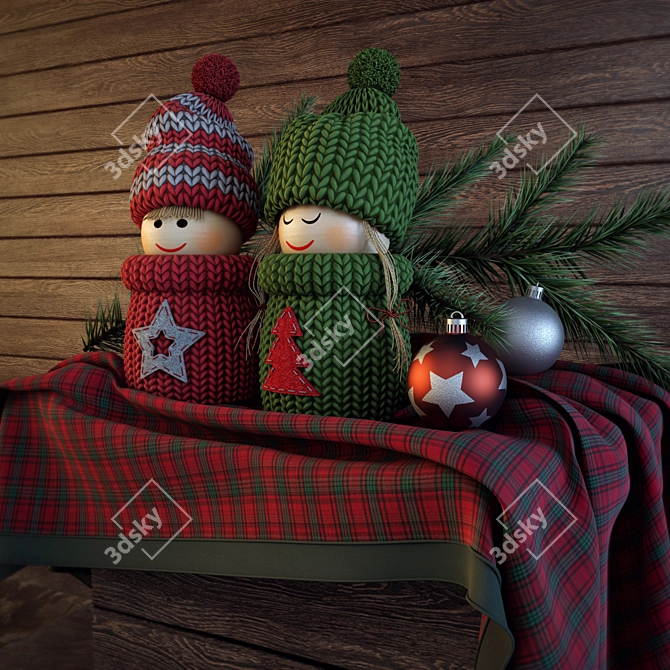 Festive Doll Set: New Year Decor 3D model image 2