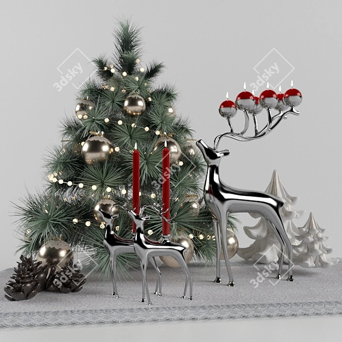 Holiday Deer Candle Christmas Decor 3D model image 1