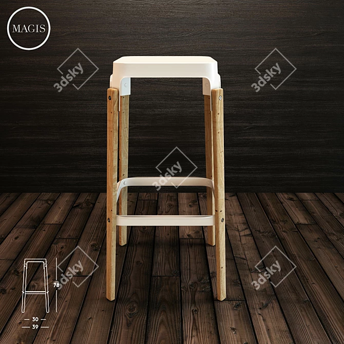 Sleek Steelwood Stool 3D model image 1