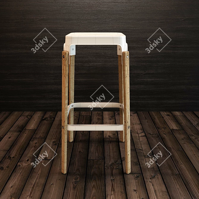 Sleek Steelwood Stool 3D model image 2