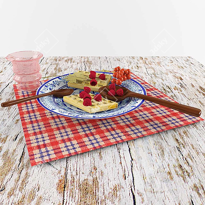 Raspberry Waffle Delight 3D model image 1