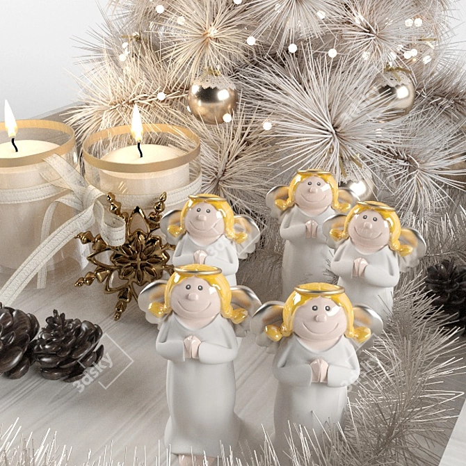 Festive Christmas Decor: Trees, Candles & Angels 3D model image 2