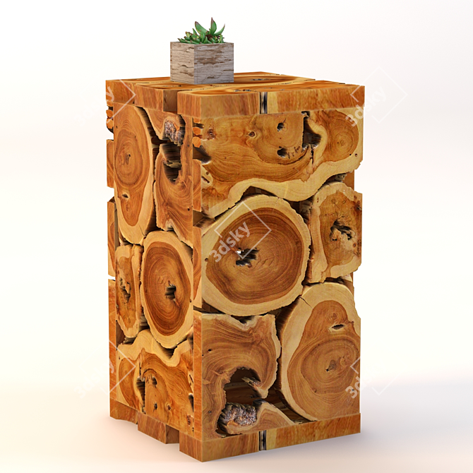 Rustic Teak Root Wood Pedestal 3D model image 1