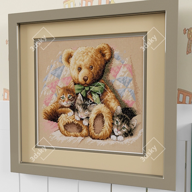 Colorful Teddy Bears Embroidery 3D model image 3