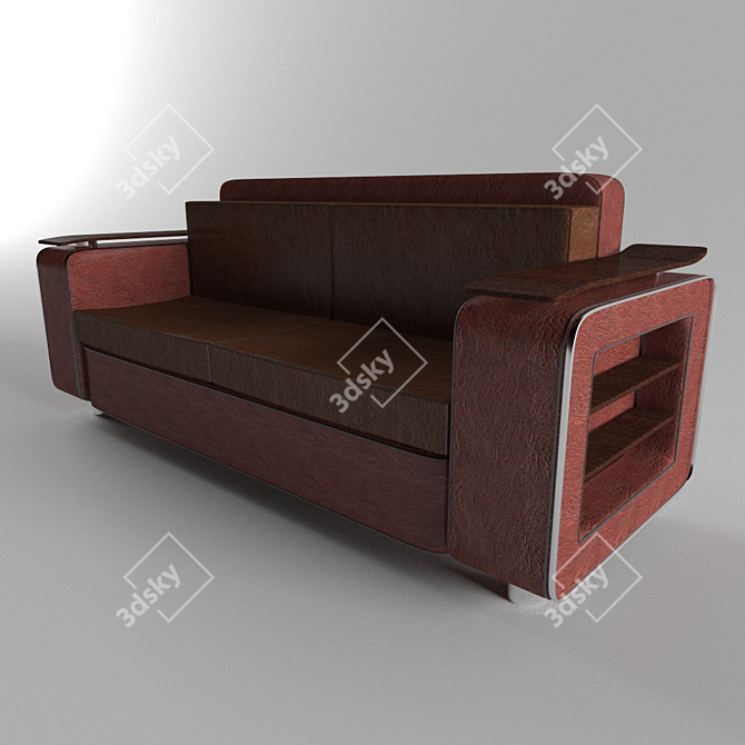 Leather Sofa with Integrated Shelves 3D model image 3