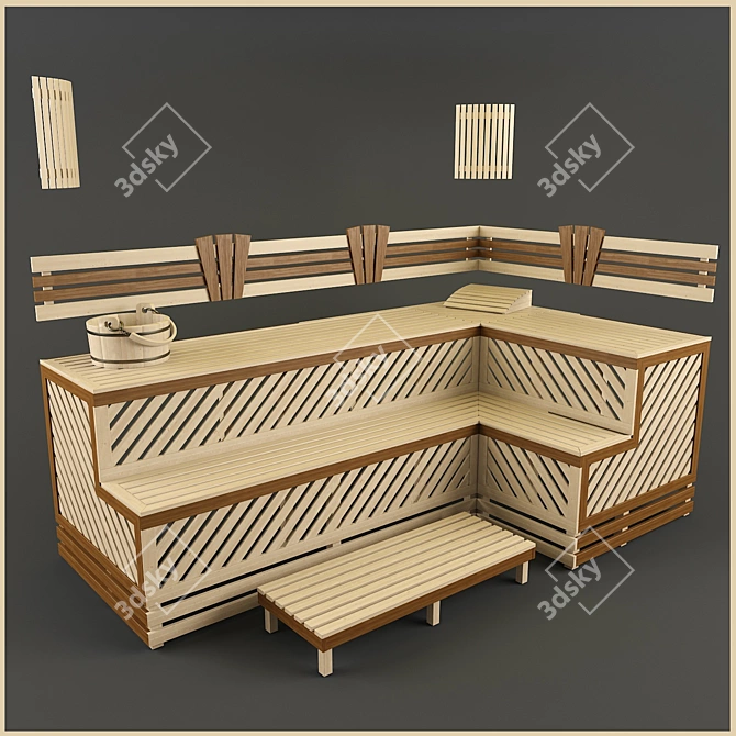 Spacious 3000x1700mm Sauna Shelves 3D model image 1