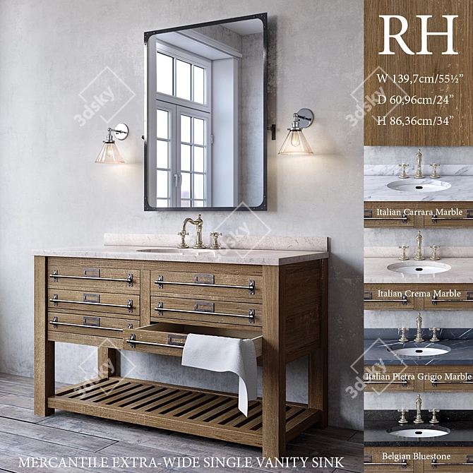 Extra-Wide Mercantile Vanity Sink 3D model image 1