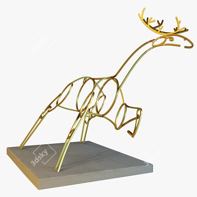 Golden Metal Deer Statue 3D model image 1