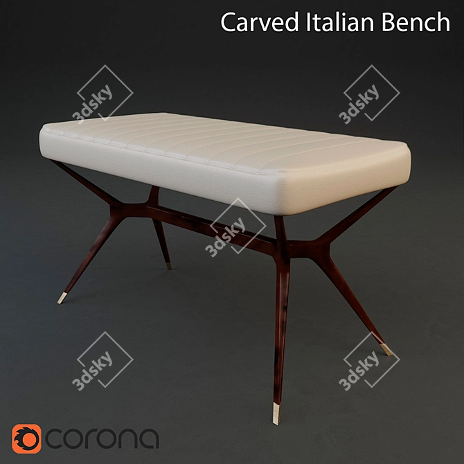 Mid-Century Italian Carved Bench 3D model image 1