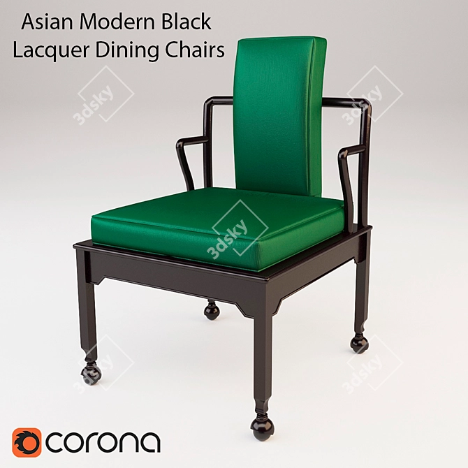 Sleek Asian Black Lacquer Dining Chairs 3D model image 1