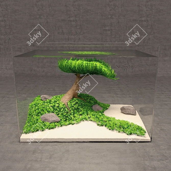 Natural Aquascape Ryoboku - Miniature Bonsai-inspired Aquarium 3D model image 2