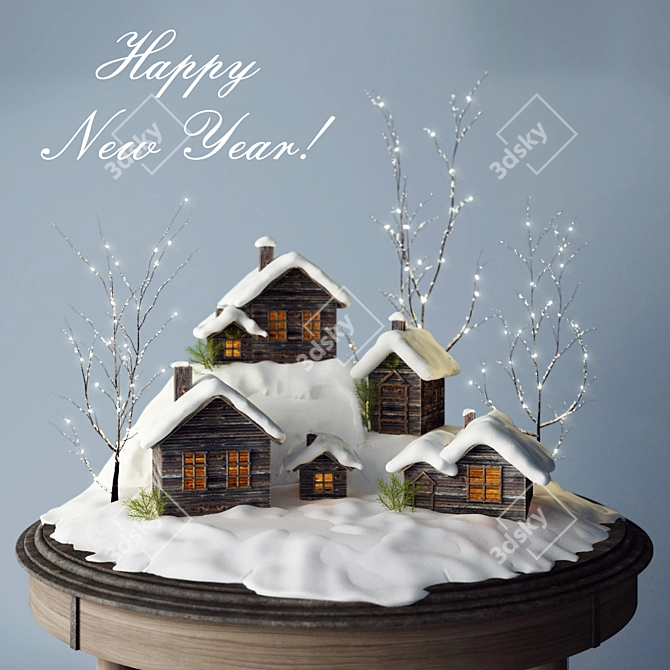 Festive Snowy Village Scene 3D model image 1