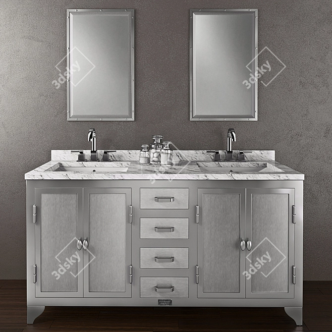 1930s Stainless Steel Laboratory Washbasin 3D model image 1